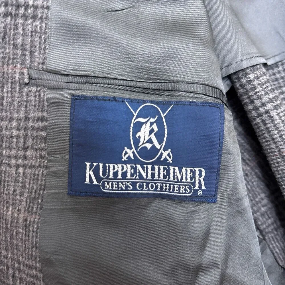 Kuppenheimer Mens Blazer Jacket 46R Soft Tweed Plaid Two Button USA Vintage